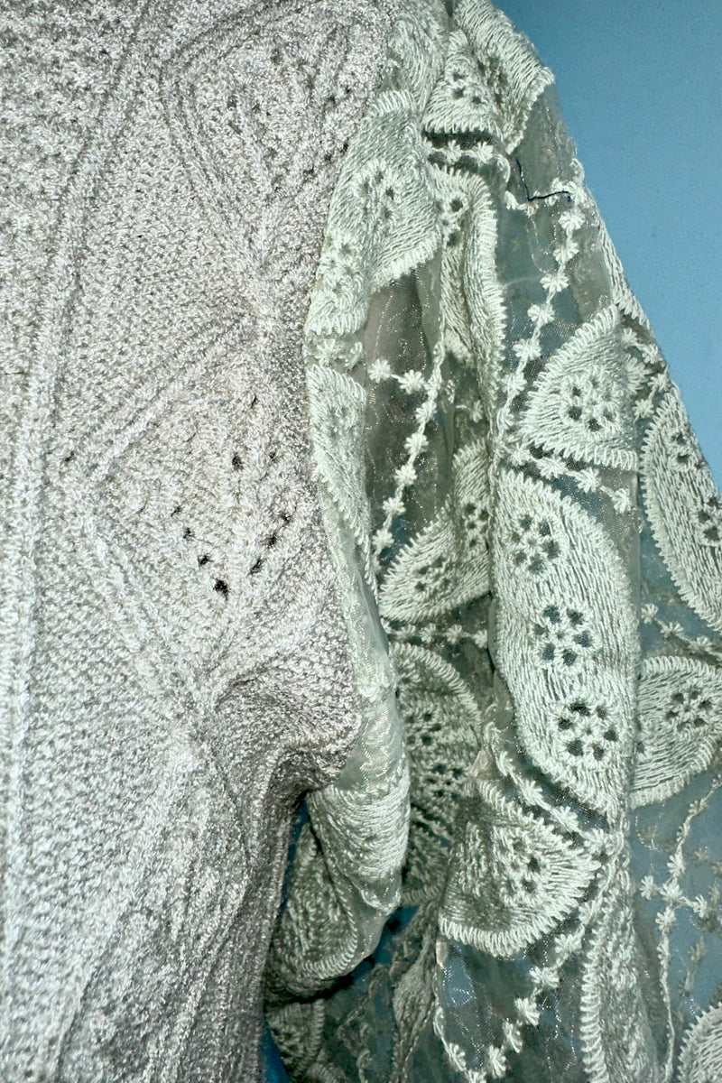 Sage Eyelet and Embroidered Sweater