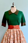 Green Fold Over Collar Short Sleeve Sweater by Tulip B.