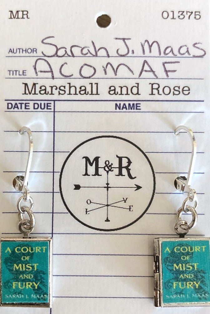 A Court of Mist and Fury Drop Book Locket Earrings by Marshall and Rose