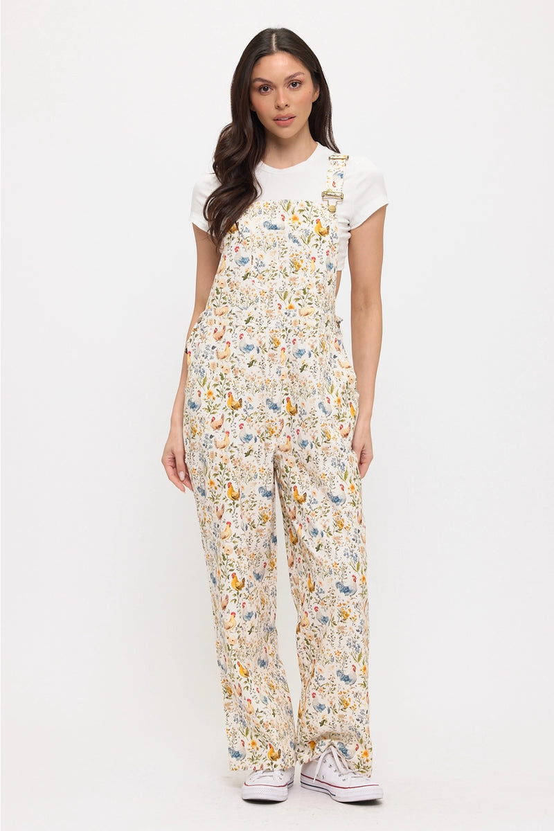 【Maison Special 】Flower motif overalls Rooster and Floral Overalls – Modern Millie