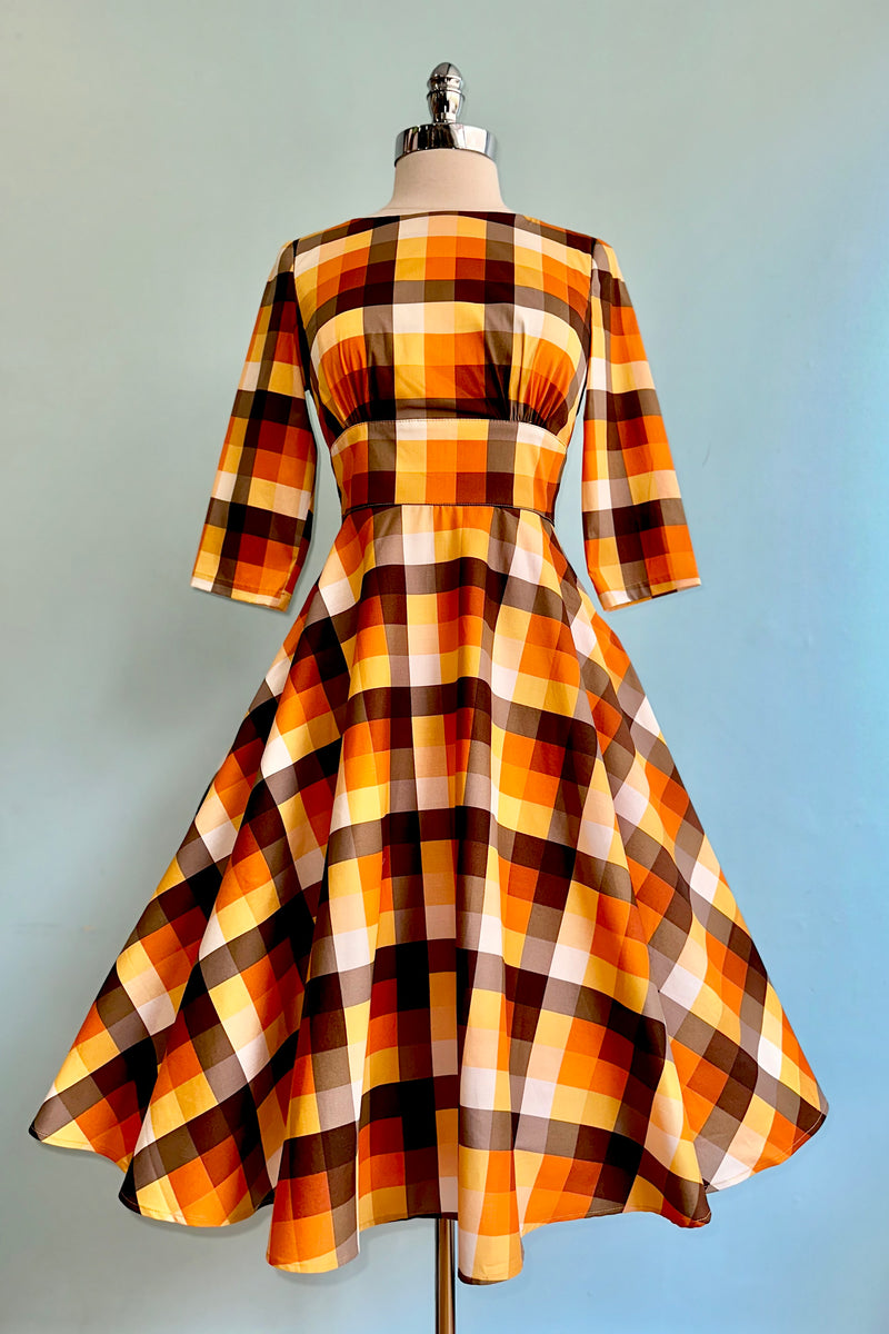 Darlene Orange Plaid Dress by Hell Bunny Modern Millie Darlene Orange Plaid Dress by Hell Bunny Modern Millie