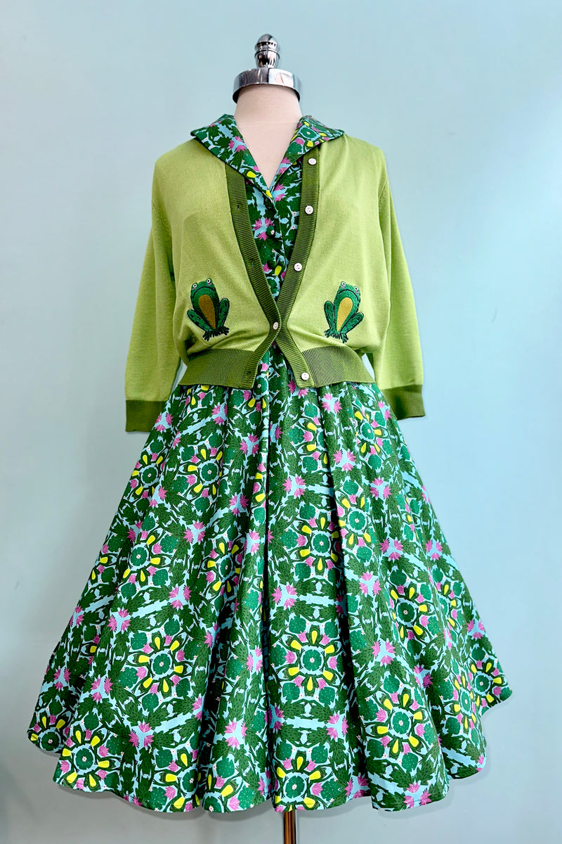 Frogs in Bloom Embroidered Leslie Cardigan by Miss Lulo – Modern
