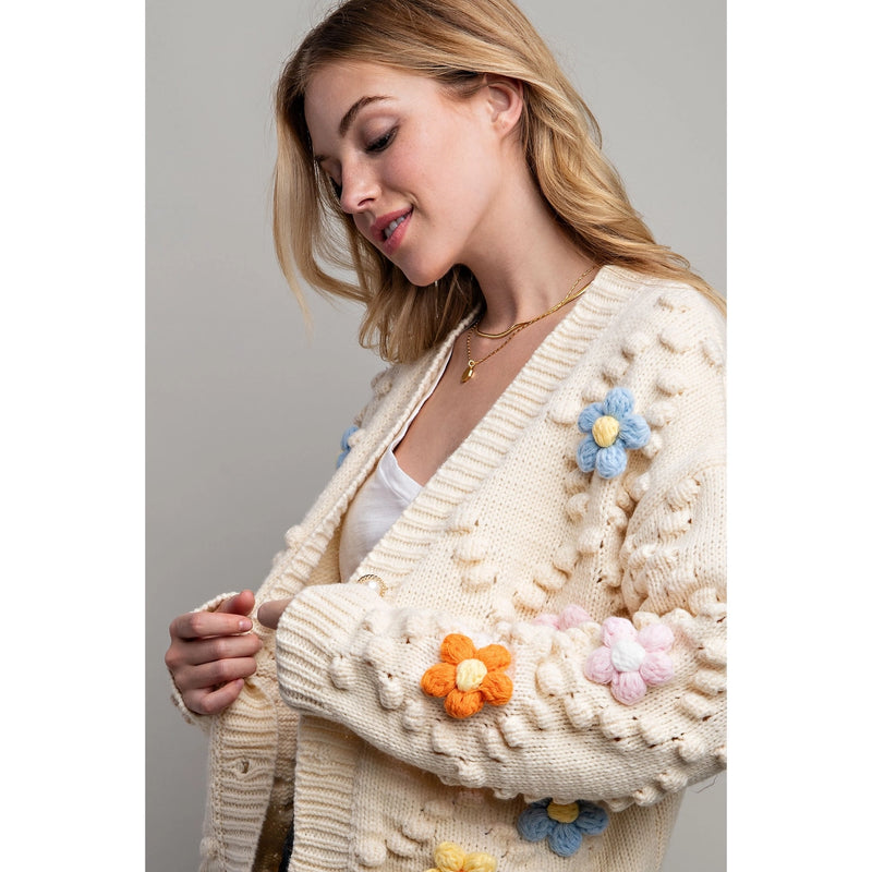 3D Flower Cardigan in Ivory