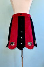 Burgundy and Black Spooky Cat Corduroy Mini Skirt