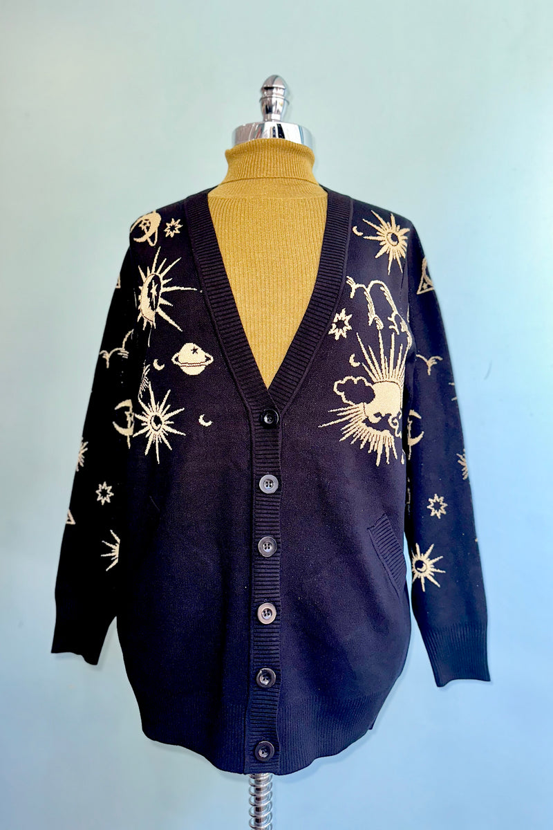 Celestial Black and Gold Long Cardigan Sweater by Modern Millie!