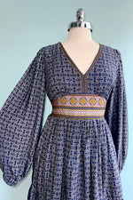 Border Print Mini Dress in Navy