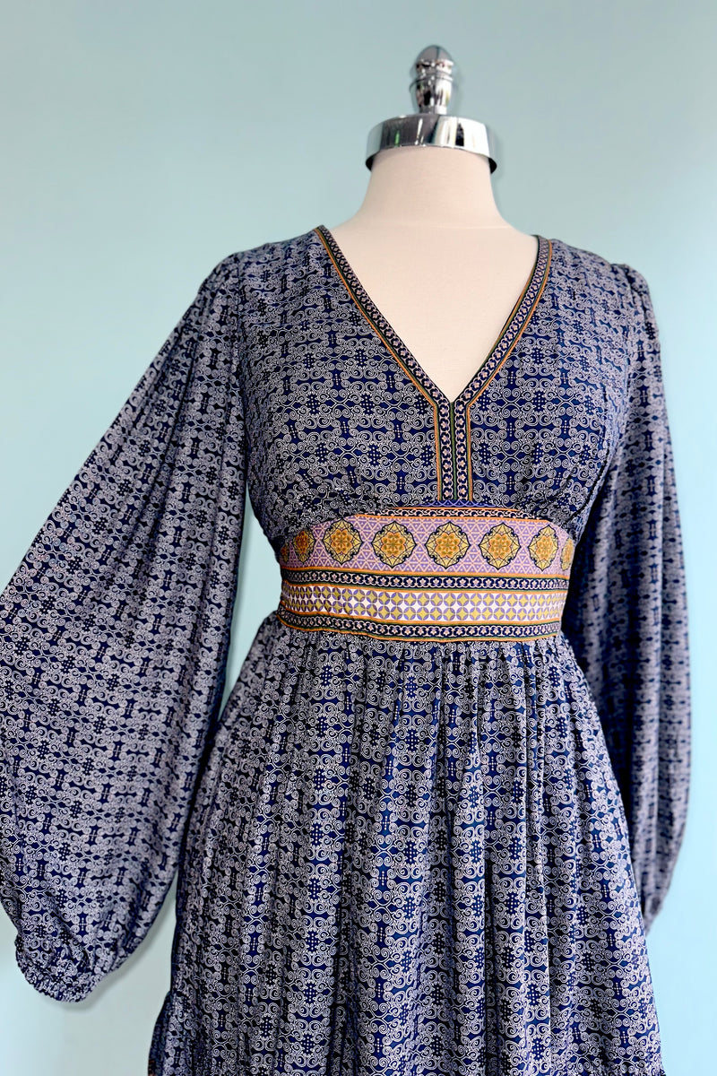Border Print Mini Dress in Navy