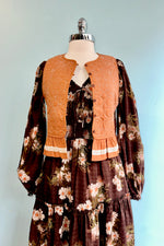 Brown Floral Long Sleeve Midi Dress