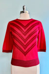 Red V-Pattern Knit Pullover Sweater by Voodoo Vixen