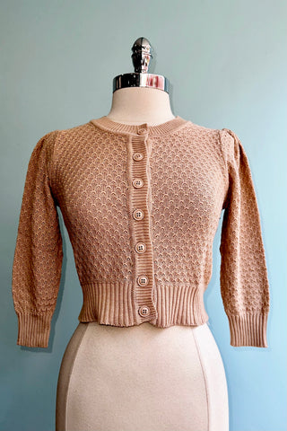 トップス cropped wool shaggy knit cardigan Taupe Puff Sleeve Cropped Cardigan – Modern Millie