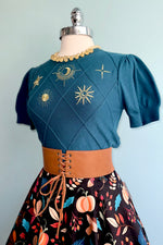 Celestial Gold Embroidered Short Sleeve Sweater in Green by Modern Millie!