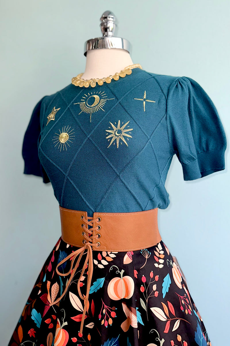 Celestial Gold Embroidered Short Sleeve Sweater in Green by Modern Millie!