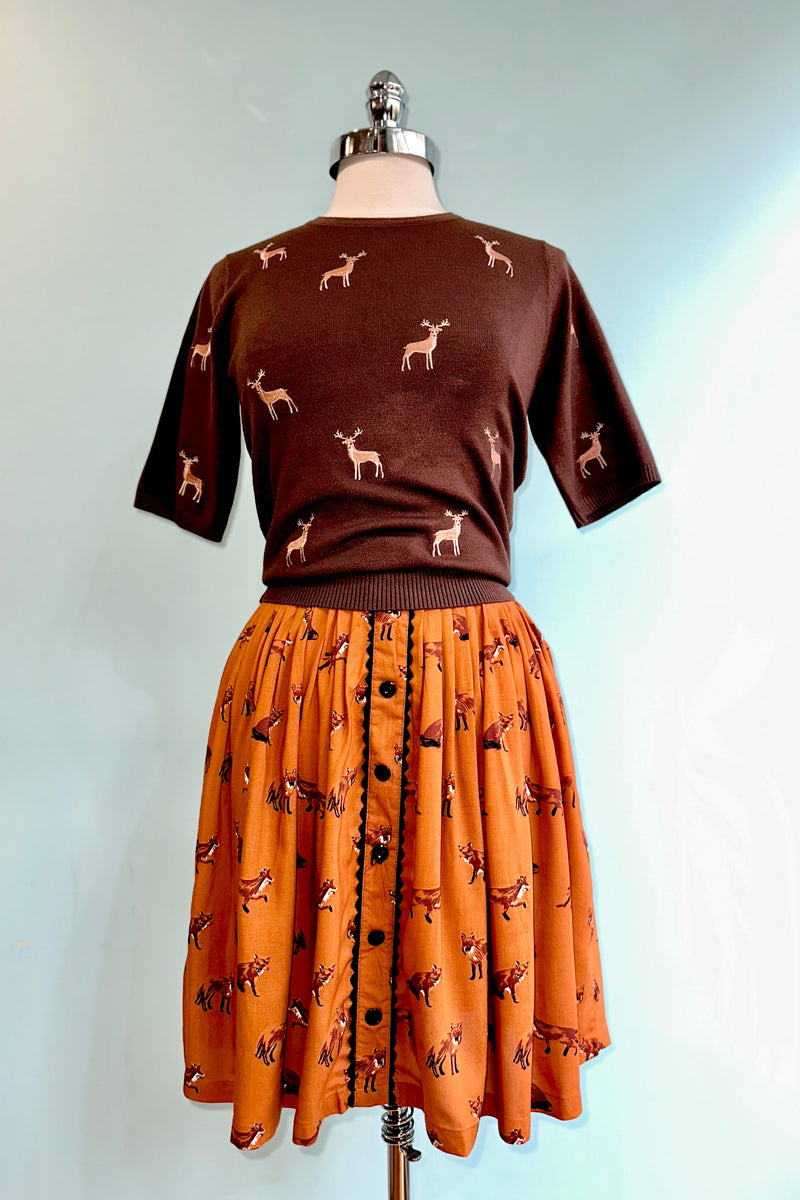 Vixey Pleated Mini Skirt in Caramel by Hell Bunny