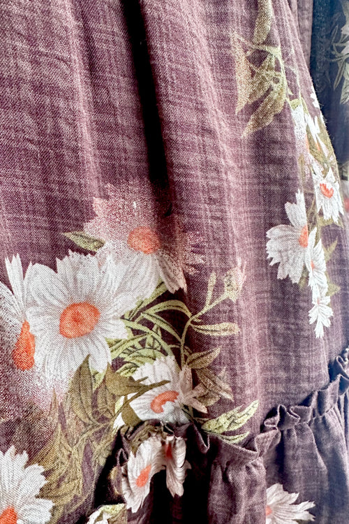Brown Floral Long Sleeve Midi Dress