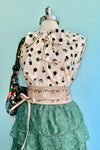Eucalyptus Tiered Lace and Rose Jacquard Mesh Midi Skirt