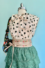 Eucalyptus Tiered Lace and Rose Jacquard Mesh Midi Skirt
