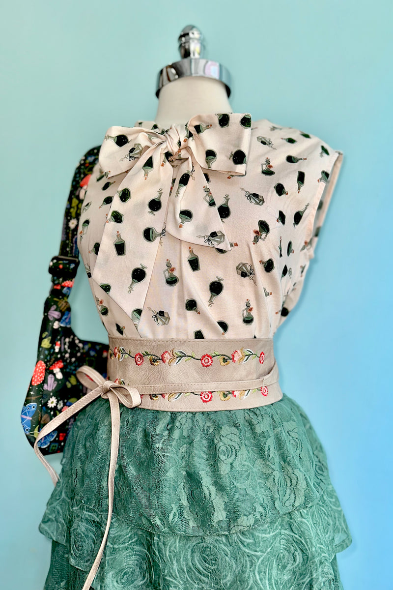 Eucalyptus Tiered Lace and Rose Jacquard Mesh Midi Skirt