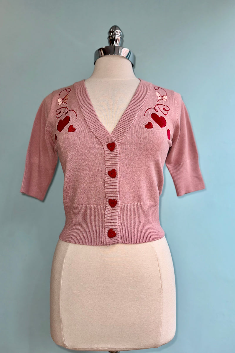 Heart and Ribbon Pink Cardigan Sweater by Voodoo Vixen – Modern Millie