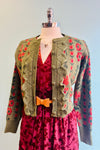 Olive Flower Print Puff Sleeve Cardigan