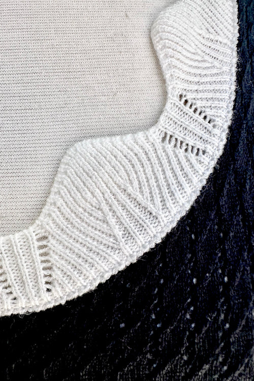 Black and White Scalloped Pointelle Knit Tank Top