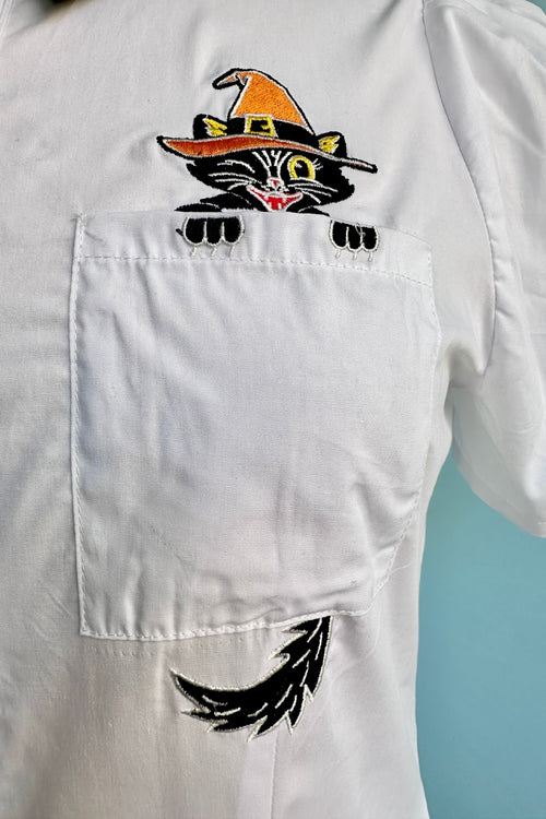 Black Cat Pocket Button Down Blouse