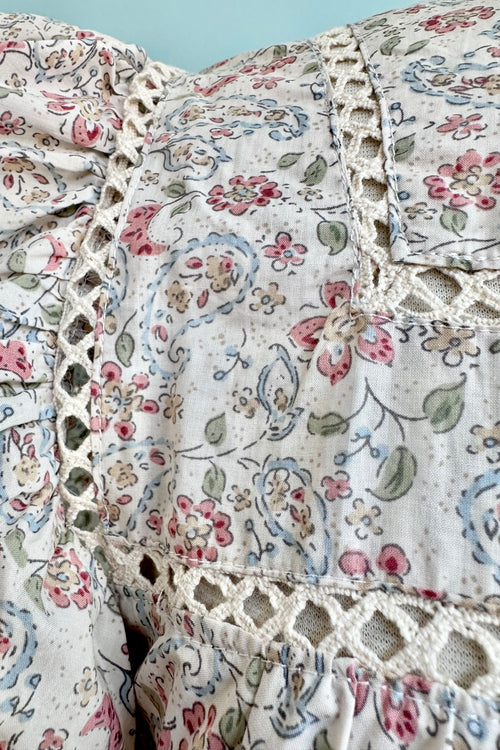 Cream Floral Ruffled Lace Trim Top