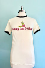 Sorry I'm Booked (Worm) Ringer T-Shirt in Off-White