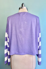 Bat Purple Cropped Striped Sleeve Kamiko Sweater by Banned