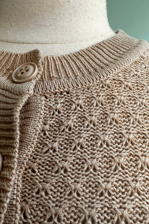 Taupe Puff Sleeve Cropped Cardigan
