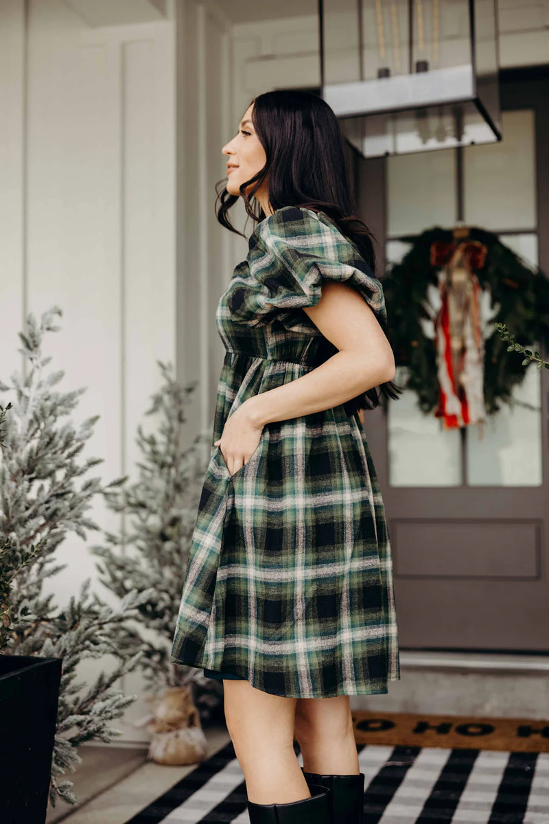 Green Flannel Plaid Tatum Mini Dress Medium Green Flannel Plaid Tatum Mini Dress Medium