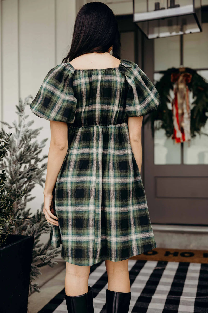 Green Flannel Plaid Tatum Mini Dress Medium