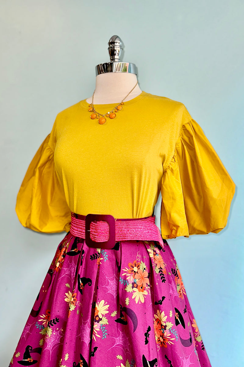 Mustard Jersey Puff Sleeve Top