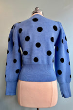 Black and Blue Polka-Dot Puff Sleeve Sweater by Compania Fantastica