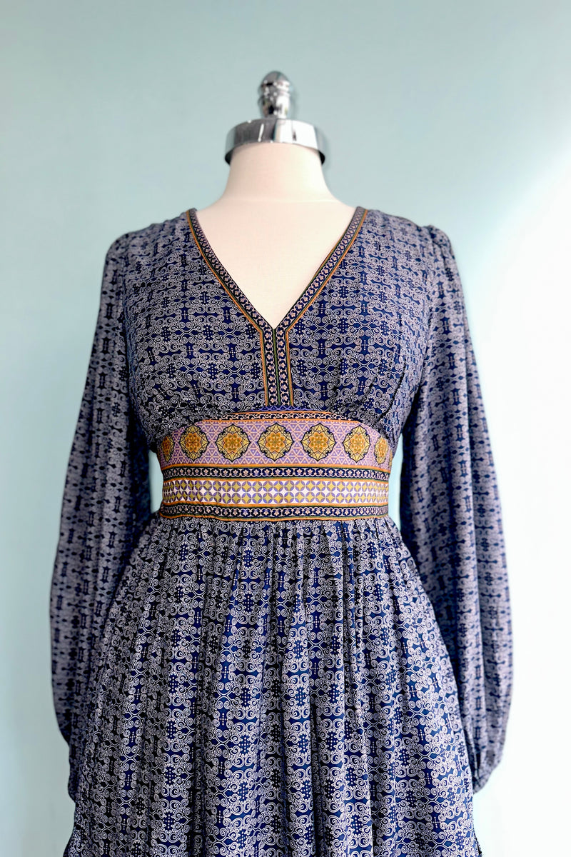 Border Print Mini Dress in Navy