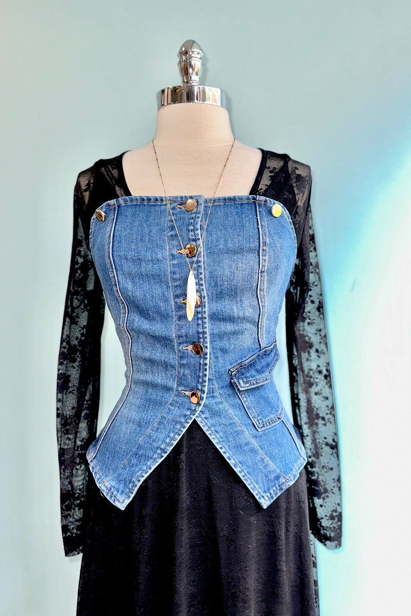 Denim Button Front Tank Vest