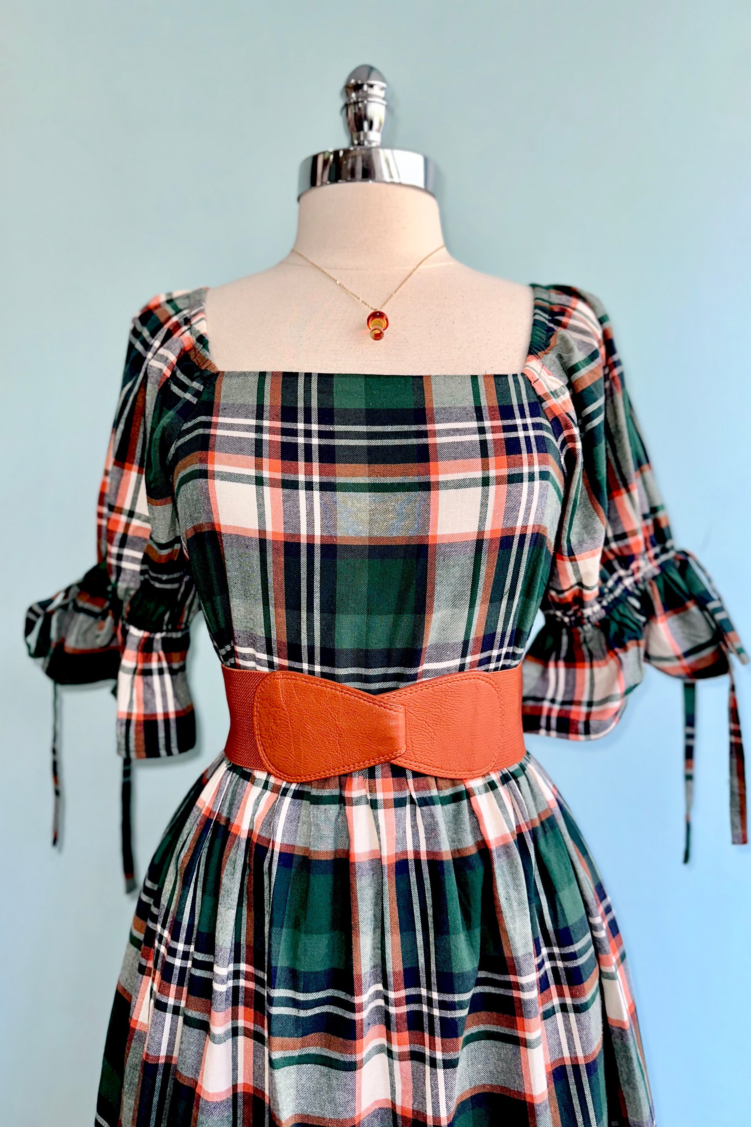 Green Plaid Square Neck Midi Dress Modern Millie Green Plaid Square Neck Midi Dress Modern Millie