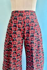 Burgundy Orchid Print Wide Leg Cropped Pants by Apsara