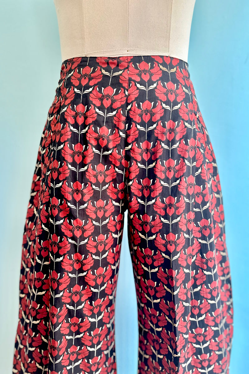 Burgundy Orchid Print Wide Leg Cropped Pants by Apsara