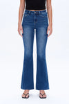 Flare Medium Wash High Rise Raw Hem Jeans by Bayeas
