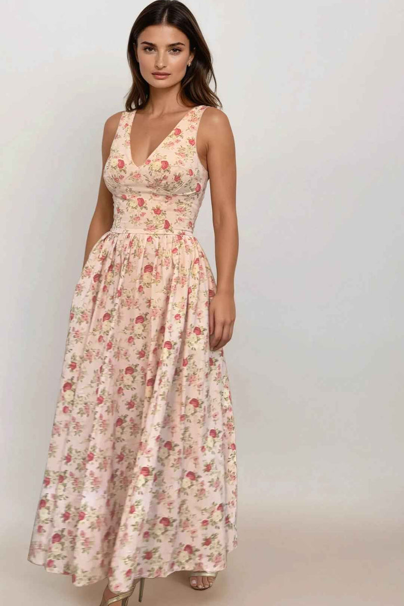 Pink Floral Lysandra Midi Dress by Timeless London