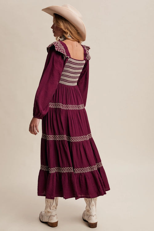 Burgundy Western Inspired Maxi Dress