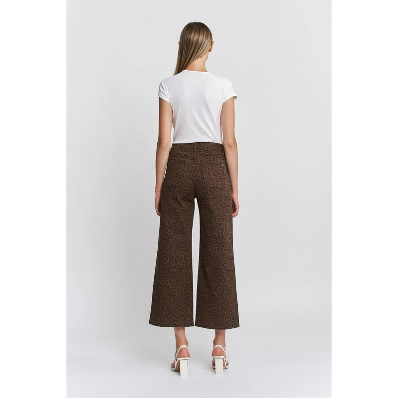 Patch Pocket Cropped Wide Leg Leopard Jeans by Mica Denim