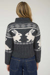 Charcoal Bunny Jacquard Button Down Cardigan Sweater