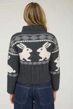 Charcoal Bunny Jacquard Button Down Cardigan Sweater
