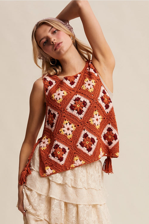 Crochet Tank Vest in Rust