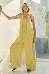 Checkered Jacquard Wide Leg Jumpsuit in Yellow