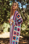 Colorful Granny Squares Long Open Cardigan