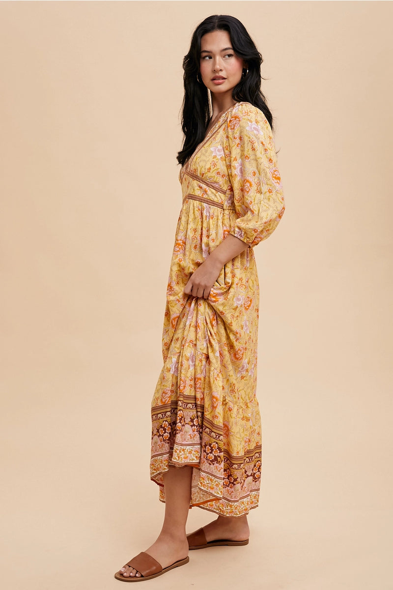 Gold Puff Sleeve Floral Maxi Dress Modern Millie Gold Puff Sleeve Floral Maxi Dress Modern Millie