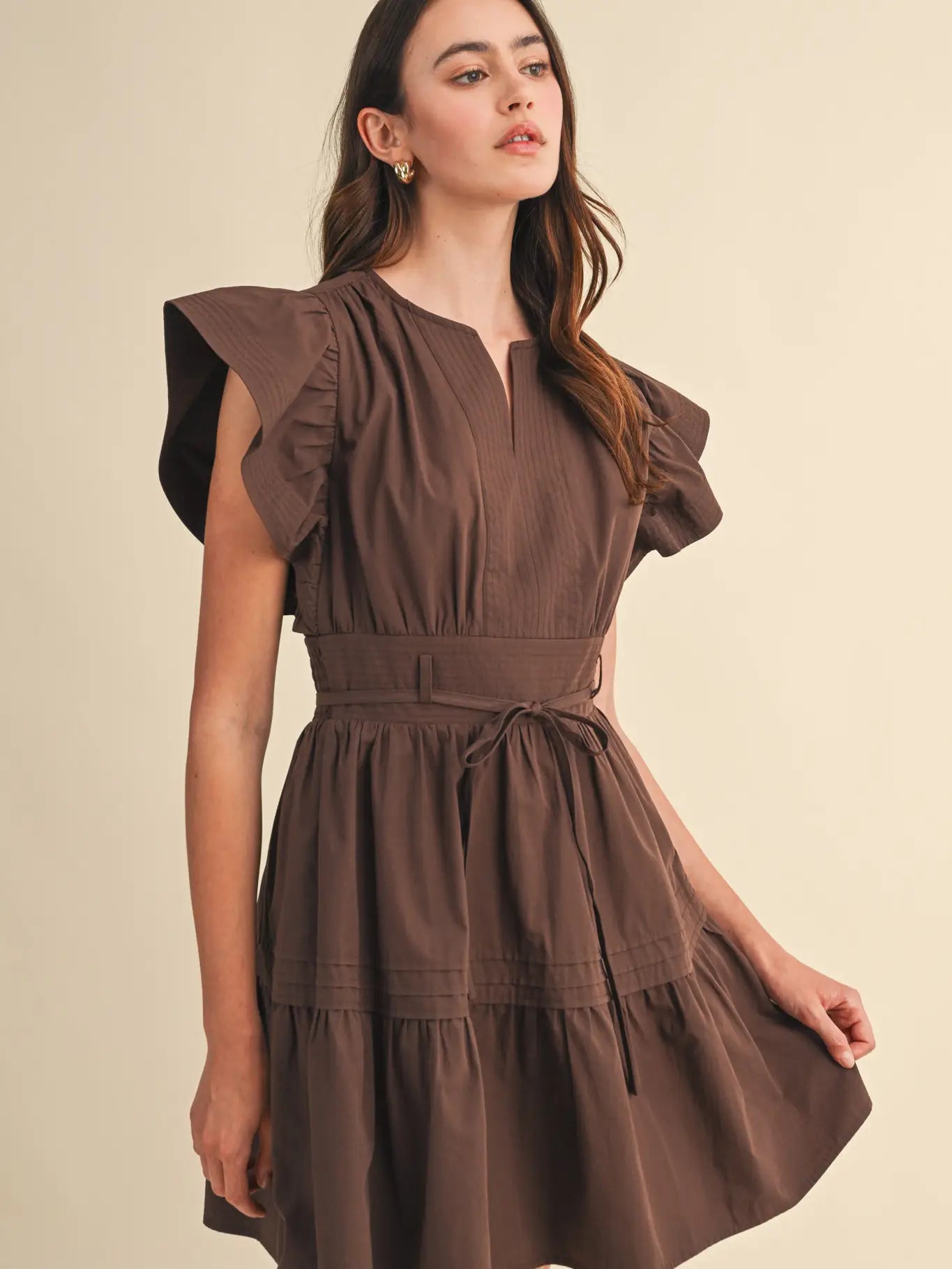 brown ruffle mini dress x REVOLVE Long Sleeve Deep V Ruffle Mini Dress