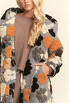 Grey Hoodie Jacket with Fluffy Flowers